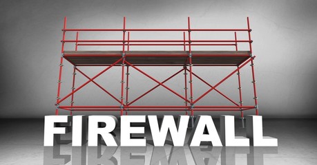 Poster - 3D word firewall against scaffolding in grey room