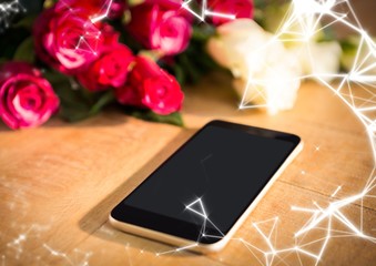 Aufkleber - Phone on table with roses and white network overlay