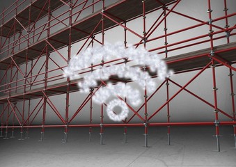 Poster - Cloud wifi in front of scaffolding in grey room