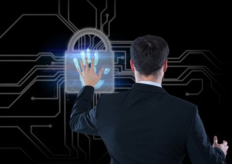 Wall Mural - hand scan with lock, business men opening that