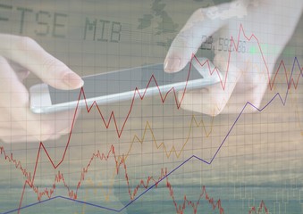 Poster - Hands with phone and graph overlay