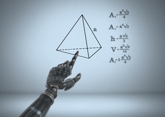 Poster - Android hand pointing at equations graphic drawings
