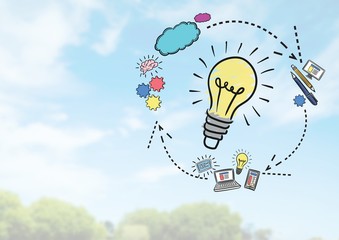 Poster - Colourful lightbulb with drawings graphics