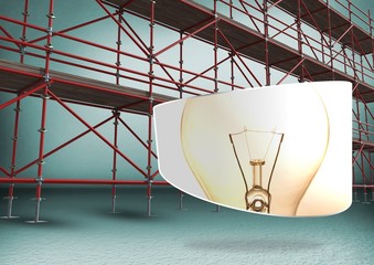 Poster - Lightbulb in front of scaffolding in green room
