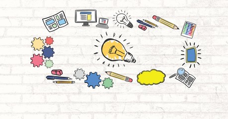 Poster - Colourful lightbulb with drawings graphics