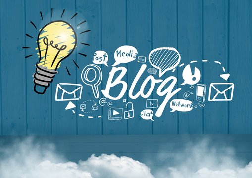 Colourful lightbulb and Blog text with drawings graphics