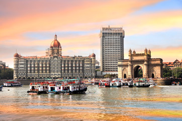 Mumbai, INDIA - December 6 : Gateway of India was built by British raj in 1924,The structure is basalt arch, on December 6,2015 Mumbai, India