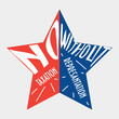 Red and blue star with text 