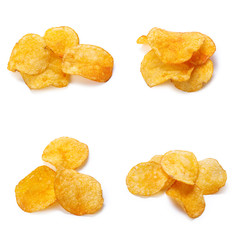 Collage of tasty potato chips