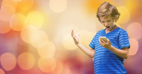Poster - Angry boy with mouth open gesturing over blurred background