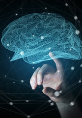Poster - Businesswoman touching digital x-ray human brain with her finger 3D rendering