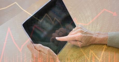 Poster - Digital composite image of hands using tablet PC