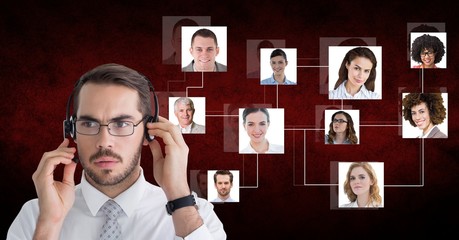 Poster - Serious businessman with candidates 