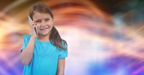 Poster - Happy female using smart phone over blurred background