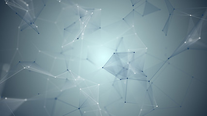 Wall Mural - abstract background. triangles, dots and lines are connecting with shine on blur background.