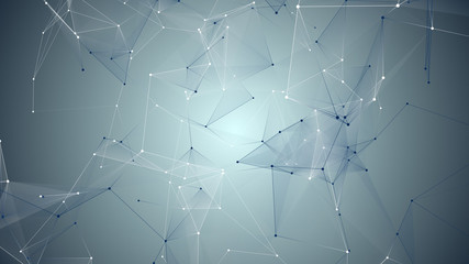 Wall Mural - abstract background. triangles, dots and lines are connecting with shine on blur background.