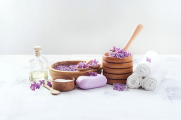 Massage and spa products with lilac flowers