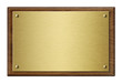 Wood frame with gold metal plaque 3d illustration