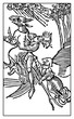 Flying witches with animal heads, medieval engraving