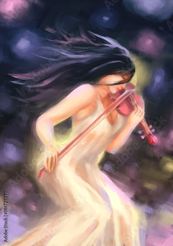 Naklejka na szybę Kobieta ze skrzypcami - obraz