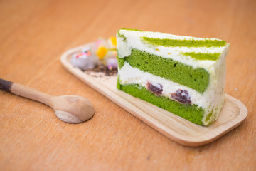 Closeup matcha green tea cheesecake