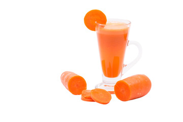 Glass of carrot juice with fruit isolated on white with clipping path