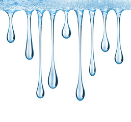 Wall Mural - Stretched drops of blue transparent gel, isolated on white background