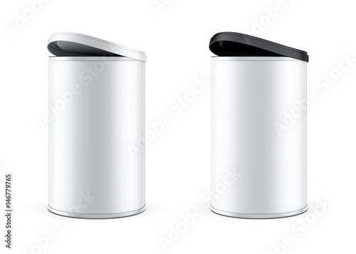 Cuadros en Lienzo Two metal Tin can packaging Mockup with black and white plastic lid cover, 3d re