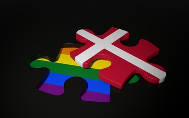 Poster - LGBT and Denmark Flag like a puzzle piece.