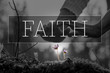Faith text over hands nurturing a flower