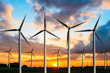 Wind generator and sky sunset background