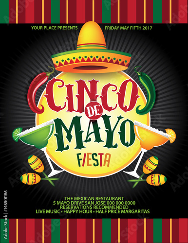 Fotografie, Obraz Cinco De Mayo lettering and sombrero for celebration of the Mexican holiday on the fifth (Cinco) of May (Mayo)