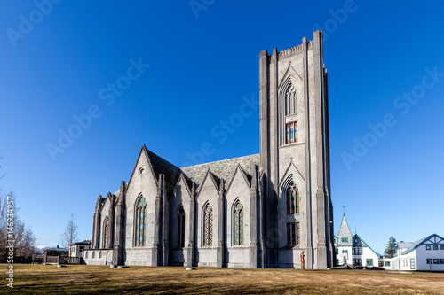 Fotografie, Obraz Cathedral Landakotskirkja, Basilica of Christ the King, build as a Neo-Gothic church architect Gudjon Samuelsson, sanctified in 1929