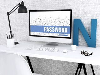 Poster - 3d Computer with word PASSWORD.