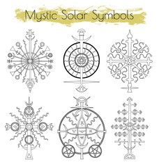 Wall Mural -  Hand drawn collection with mystic solar symbols. Hand drawn vector illustration