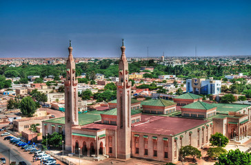 the aerial view to grand mosque in nouakchott in mauritania