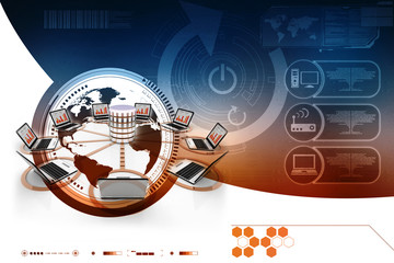 Poster - 3d rendering  Database storage data base in laptop

