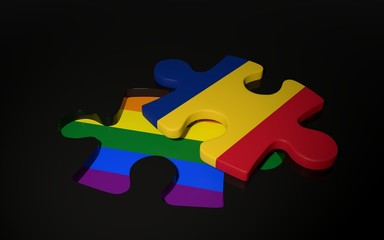 Poster - LGBT and Romania Flag like a puzzle piece.