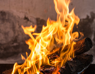 Wall Mural - Texture of fire and flame, burning firewood