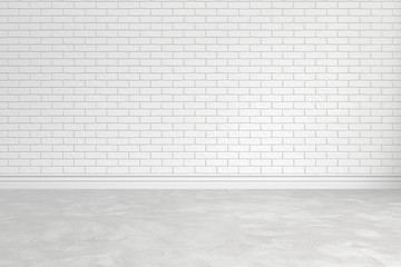 Poster - Blank white brick wall interior with ligt shadow from windows for design,3D illustration and rendering room