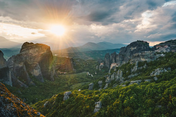 Sunset of Meteora, Greece - Meteora Rocks landscape