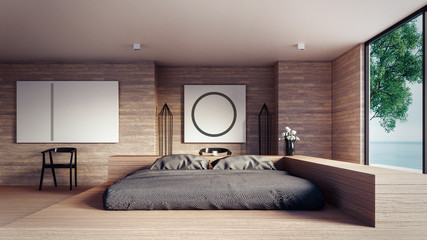 The Loft and Modern bedroom - Mock up interior/ 3D rendering interior