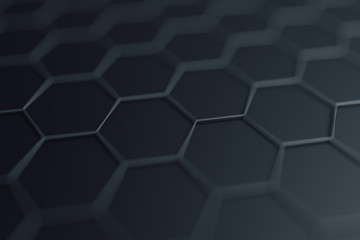 Poster - Abstract 3d rendering of futuristic surface with hexagons. Contemporary sci-fi background with bokeh effect. Poster design.