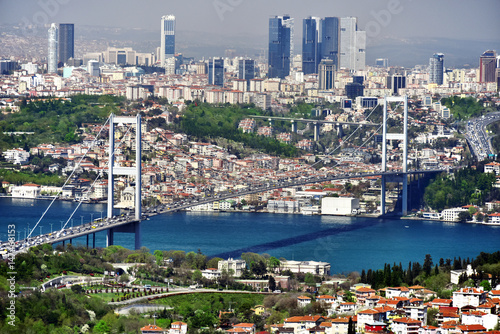 Plakat Panoramiczny widok Istanbuł z Bosphorus mostem