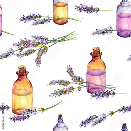 kwiaty-lawendy-butelki-perfum-olejnych-wzor-na-kosmetyki-perfumy-projektowanie-urody-vintage-akwarela