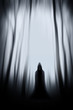 scary cloaked figure ghost in haunted Halloween forest background