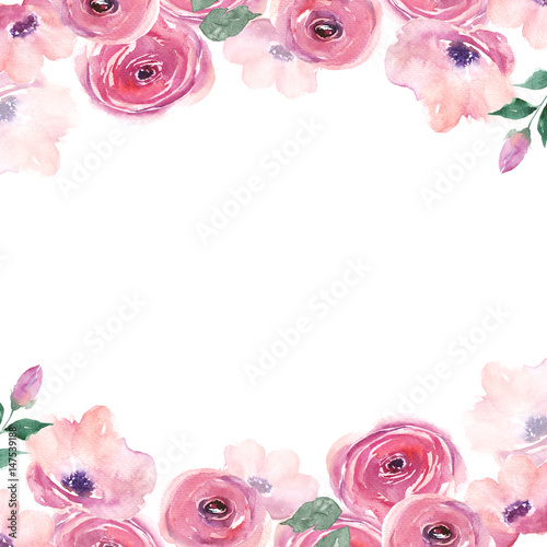 Floral card. Watercolor template for wedding invitations, posters, valentines day, easter, birthday