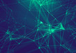© RDVector - Abstract Blue Geometrical Particles on Purple Background . Connection structure. Science blue background. Futuristic Technology HUD Element . onnecting dots and lines . Big data and Business