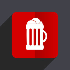 Aufkleber - Beer flat design white and red vector web icon on gray background with shadow in eps10.