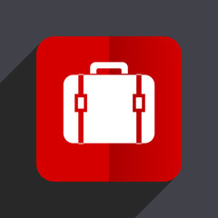 Poster - Bag flat design white and red vector web icon on gray background with shadow in eps10.
